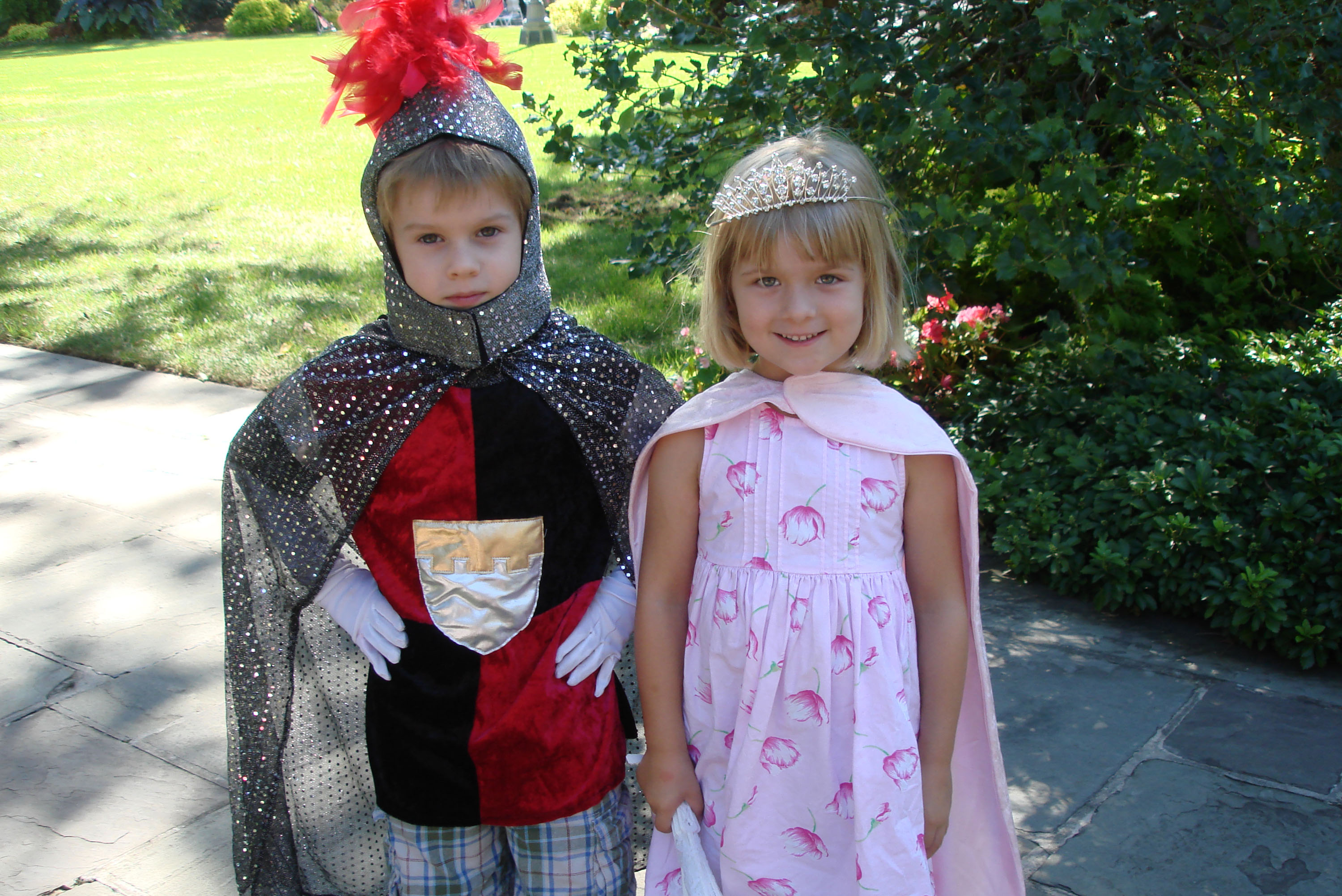 children wearing knight and princess costumes